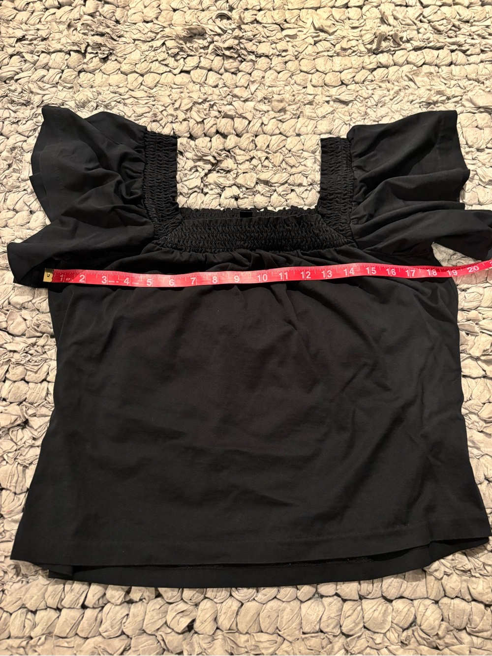 J Crew Smocked Square Neck Flutter Short Sleeve Top in Black - 100% cotton - Picture 6 of 7